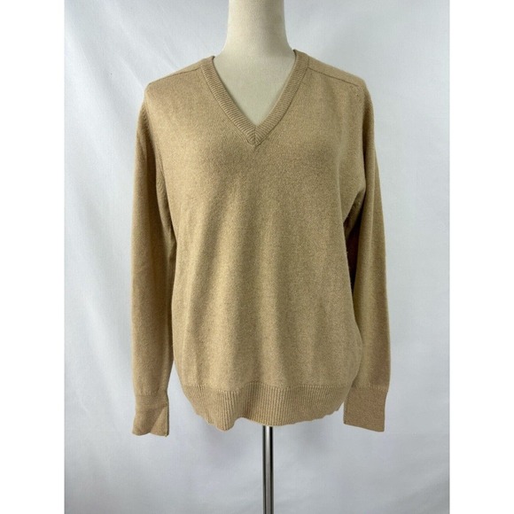 Vintage Glen Abbey Cashmere Sweater Tan 40 M V-neck Long Sleeve Pullover Ireland - Picture 1 of 6